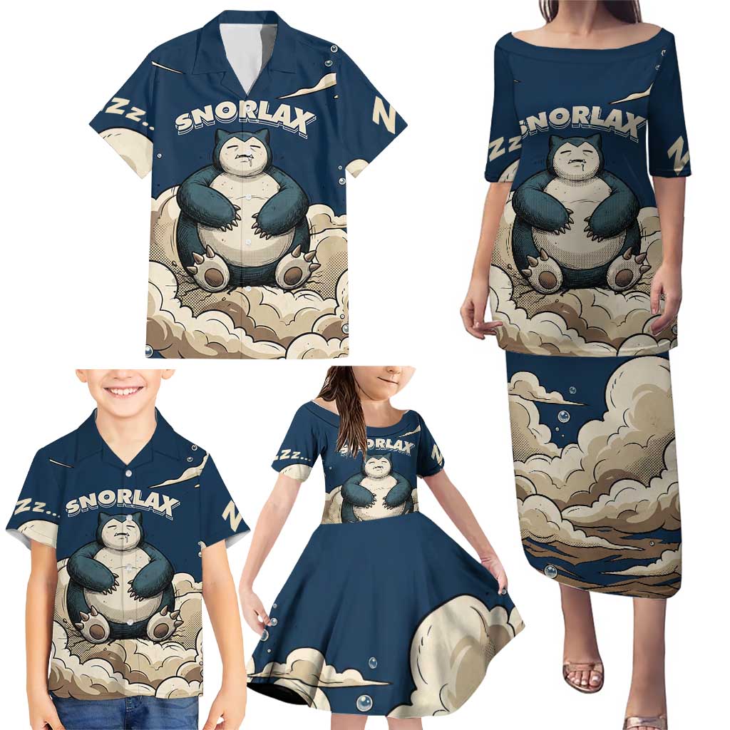 Snorlax Sleeping Cloud Family Matching Puletasi and Hawaiian Shirt Snorlax Zzz... Peace in Every Puff of Sleep