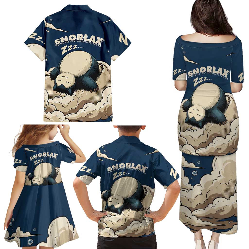 Snorlax Sleeping Cloud Family Matching Puletasi and Hawaiian Shirt Snorlax Zzz... Peace in Every Puff of Sleep