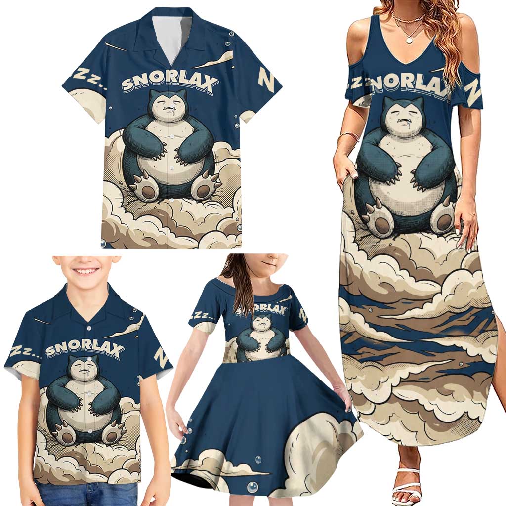 Snorlax Sleeping Cloud Family Matching Summer Maxi Dress and Hawaiian Shirt Snorlax Zzz... Peace in Every Puff of Sleep