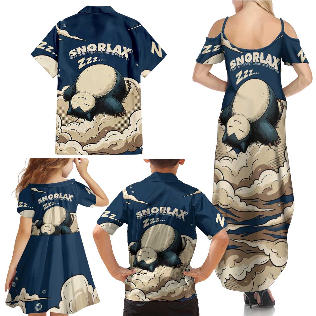 Snorlax Sleeping Cloud Family Matching Summer Maxi Dress and Hawaiian Shirt Snorlax Zzz... Peace in Every Puff of Sleep