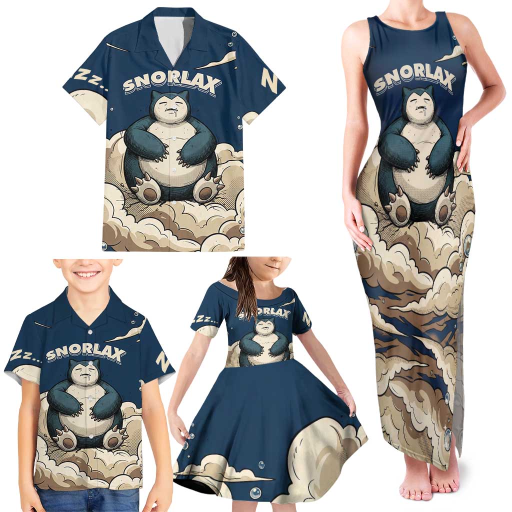 Snorlax Sleeping Cloud Family Matching Tank Maxi Dress and Hawaiian Shirt Snorlax Zzz... Peace in Every Puff of Sleep