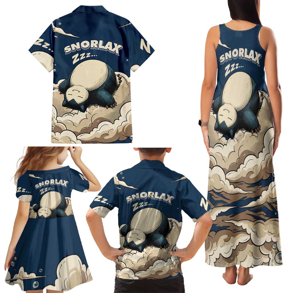 Snorlax Sleeping Cloud Family Matching Tank Maxi Dress and Hawaiian Shirt Snorlax Zzz... Peace in Every Puff of Sleep