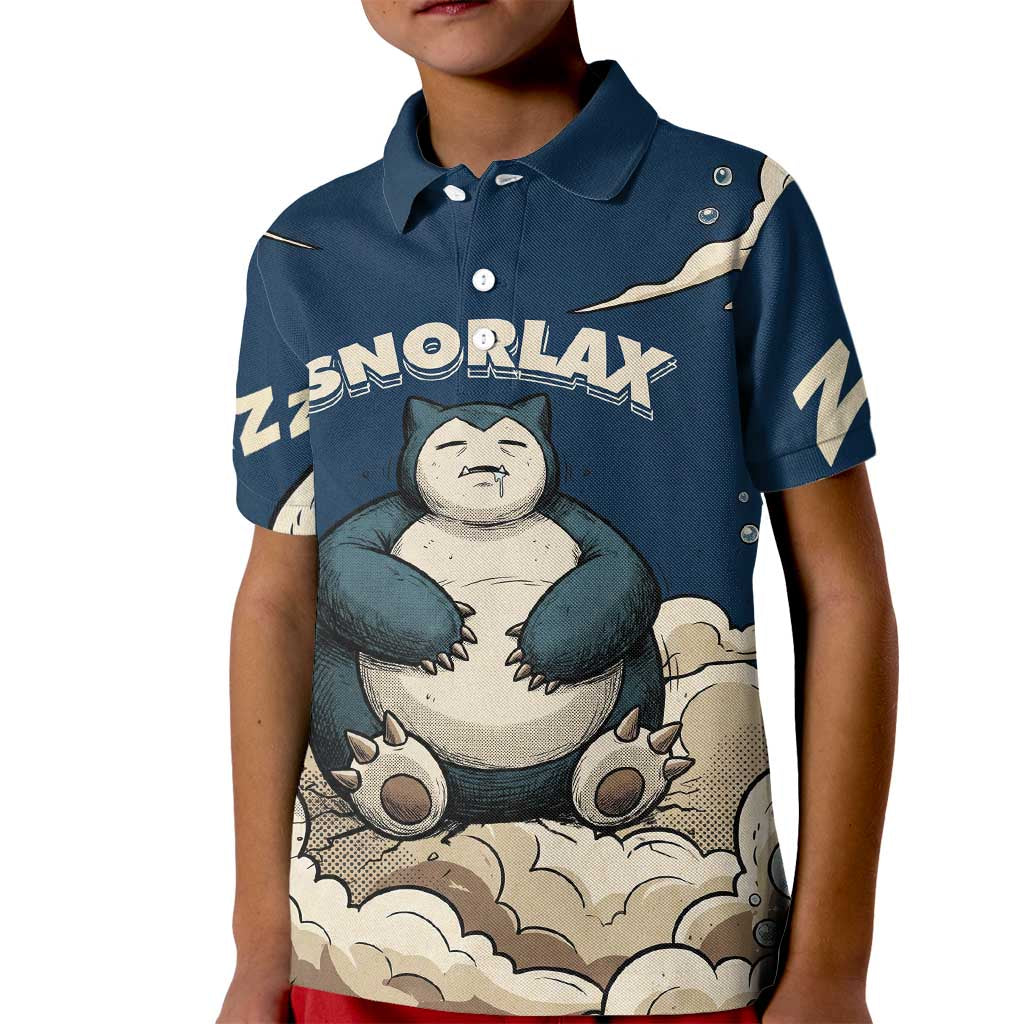 Snorlax Sleeping Cloud Kid Polo Shirt Snorlax Zzz... Peace in Every Puff of Sleep