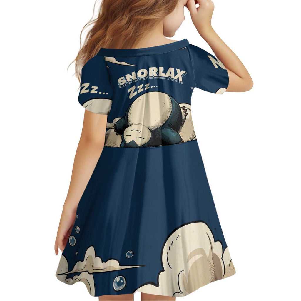 Snorlax Sleeping Cloud Kid Short Sleeve Dress Snorlax Zzz... Peace in Every Puff of Sleep