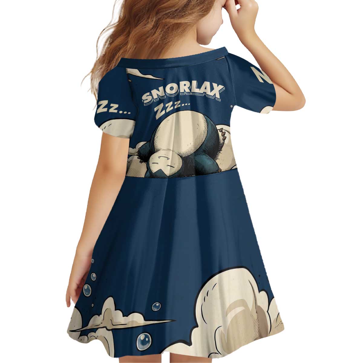 Snorlax Sleeping Cloud Kid Short Sleeve Dress Snorlax Zzz... Peace in Every Puff of Sleep