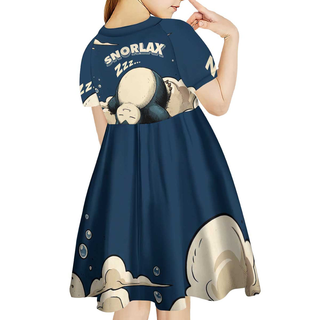 Snorlax Sleeping Cloud Kid Short Sleeve Dress Snorlax Zzz... Peace in Every Puff of Sleep