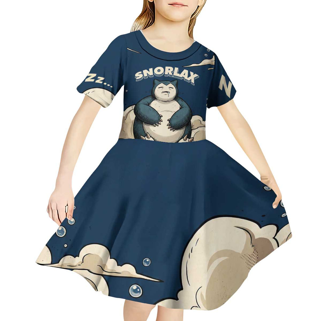 Snorlax Sleeping Cloud Kid Short Sleeve Dress Snorlax Zzz... Peace in Every Puff of Sleep