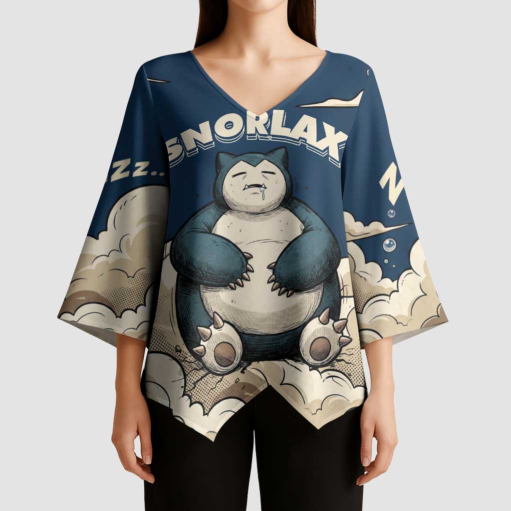 Snorlax Sleeping Cloud Kimono Sleeve Blouse Snorlax Zzz... Peace in Every Puff of Sleep