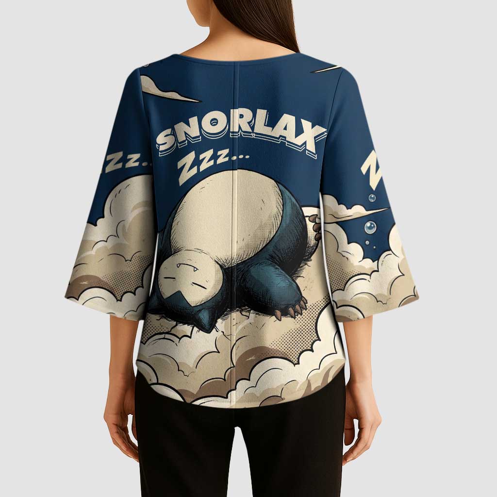 Snorlax Sleeping Cloud Kimono Sleeve Blouse Snorlax Zzz... Peace in Every Puff of Sleep