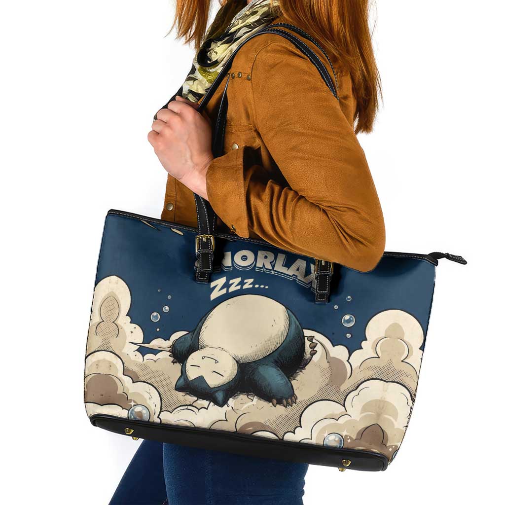 Snorlax Sleeping Cloud Leather Tote Bag Snorlax Zzz... Peace in Every Puff of Sleep