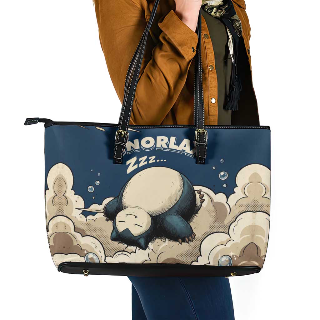 Snorlax Sleeping Cloud Leather Tote Bag Snorlax Zzz... Peace in Every Puff of Sleep