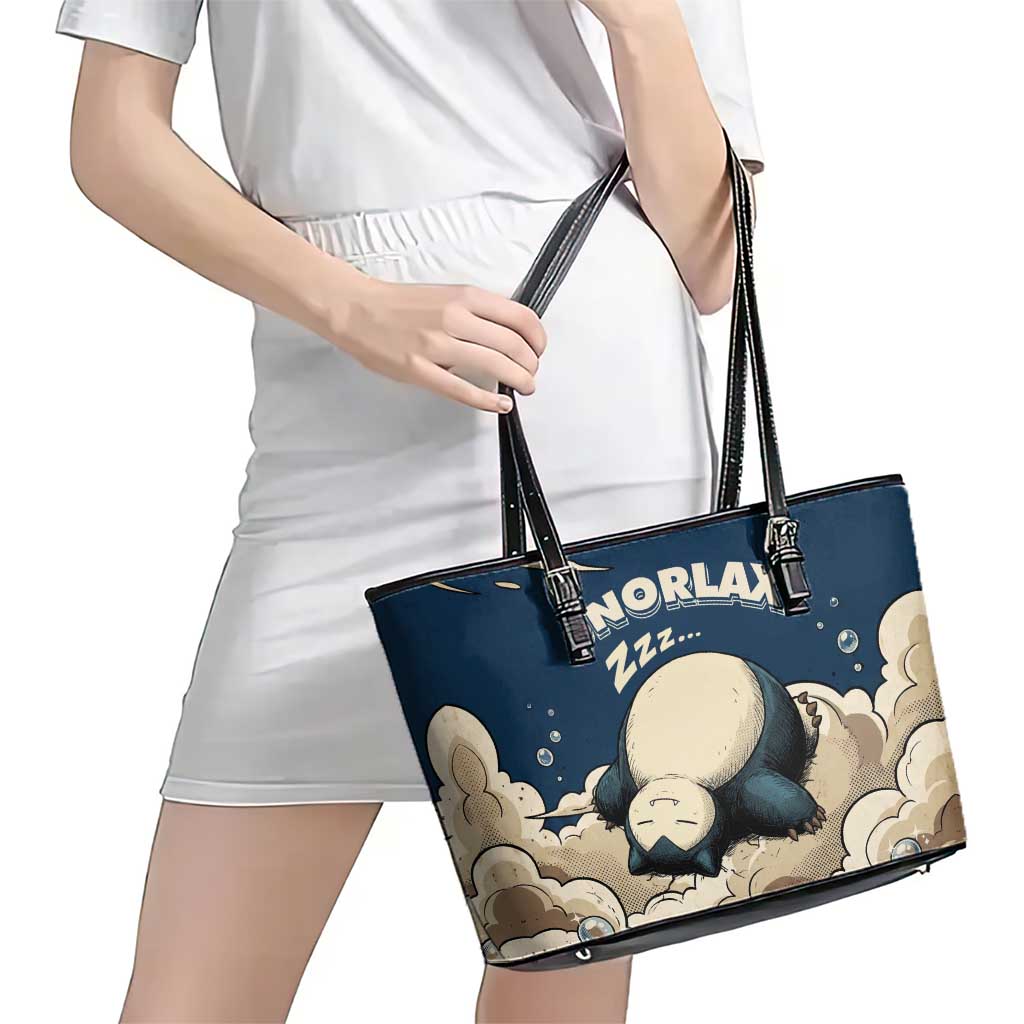 Snorlax Sleeping Cloud Leather Tote Bag Snorlax Zzz... Peace in Every Puff of Sleep