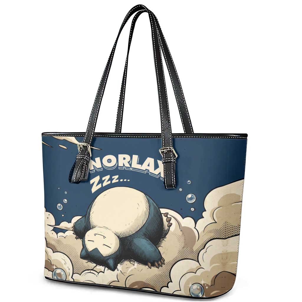 Snorlax Sleeping Cloud Leather Tote Bag Snorlax Zzz... Peace in Every Puff of Sleep