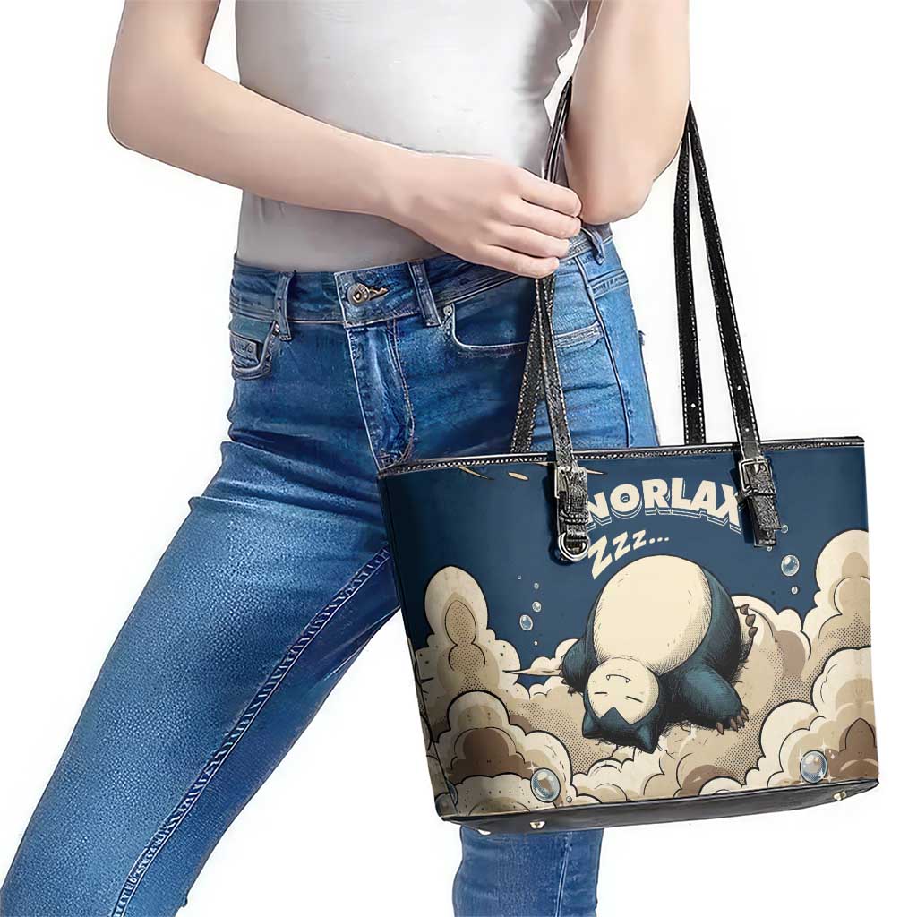 Snorlax Sleeping Cloud Leather Tote Bag Snorlax Zzz... Peace in Every Puff of Sleep