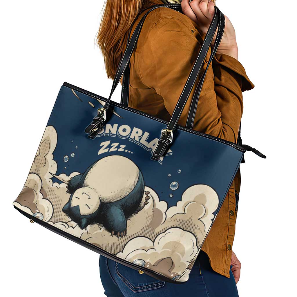 Snorlax Sleeping Cloud Leather Tote Bag Snorlax Zzz... Peace in Every Puff of Sleep