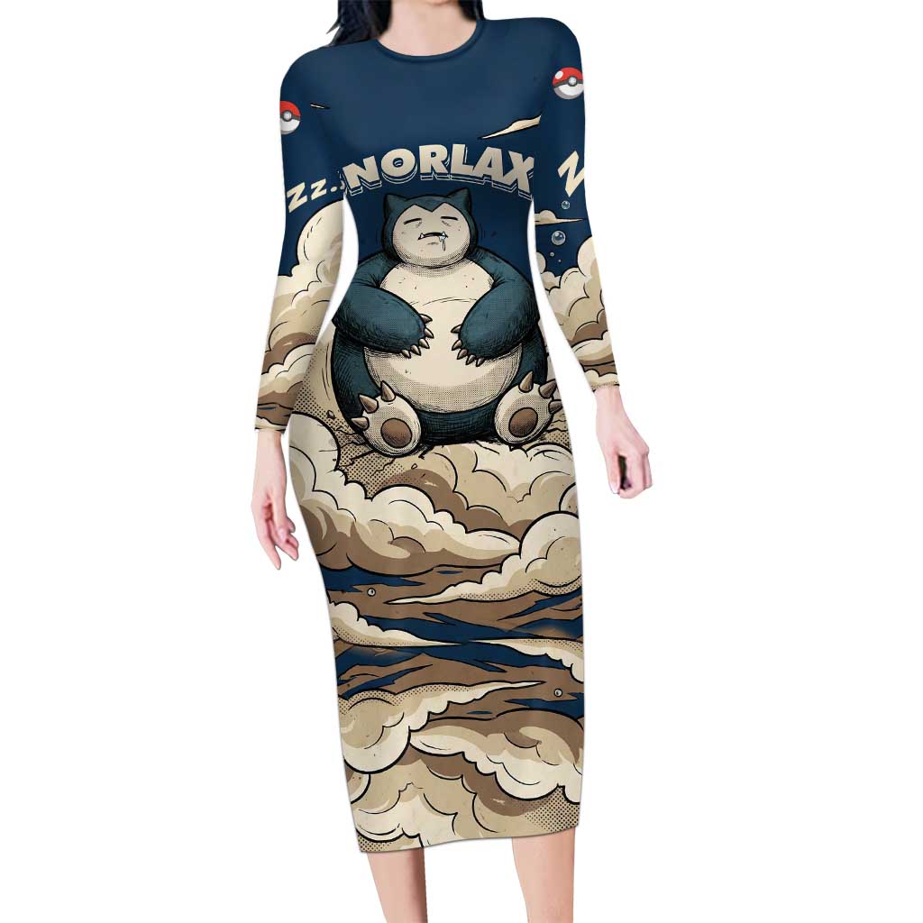 Snorlax Sleeping Cloud Long Sleeve Bodycon Dress Snorlax Zzz... Peace in Every Puff of Sleep