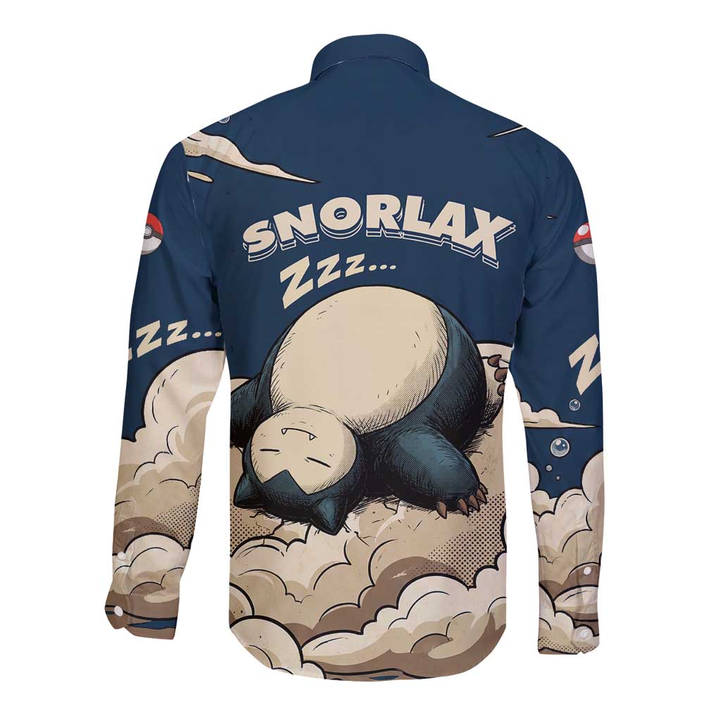 Snorlax Sleeping Cloud Long Sleeve Button Shirt Snorlax Zzz... Peace in Every Puff of Sleep