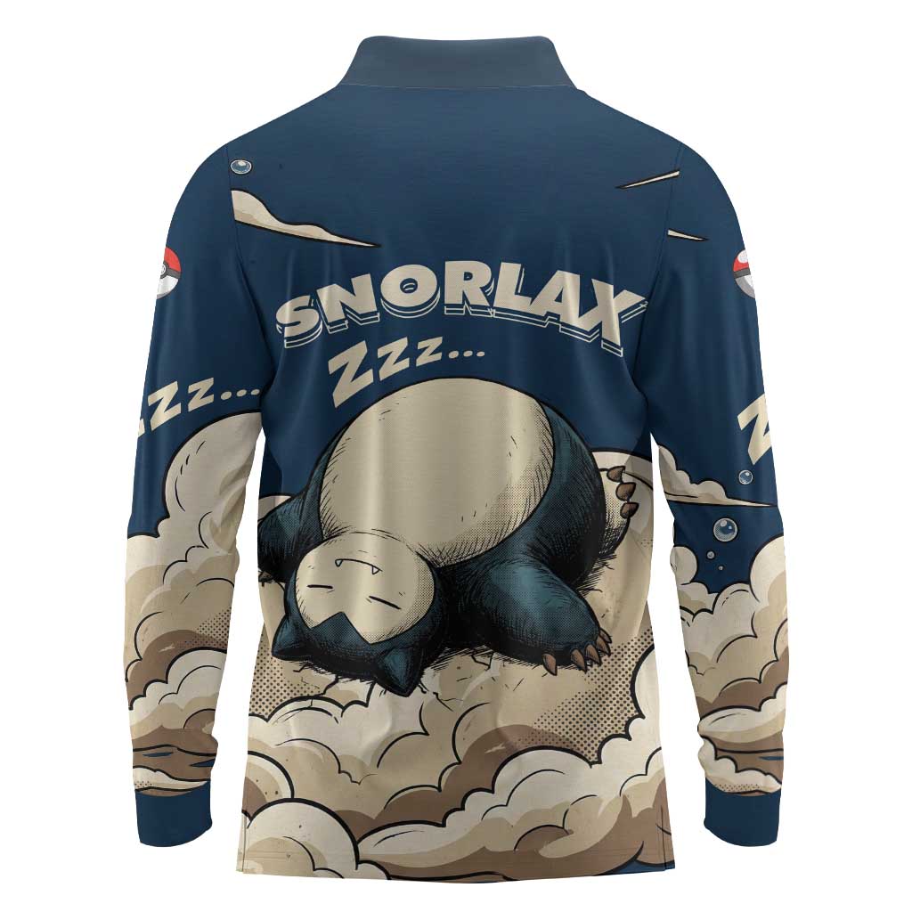 Snorlax Sleeping Cloud Long Sleeve Polo Shirt Snorlax Zzz... Peace in Every Puff of Sleep