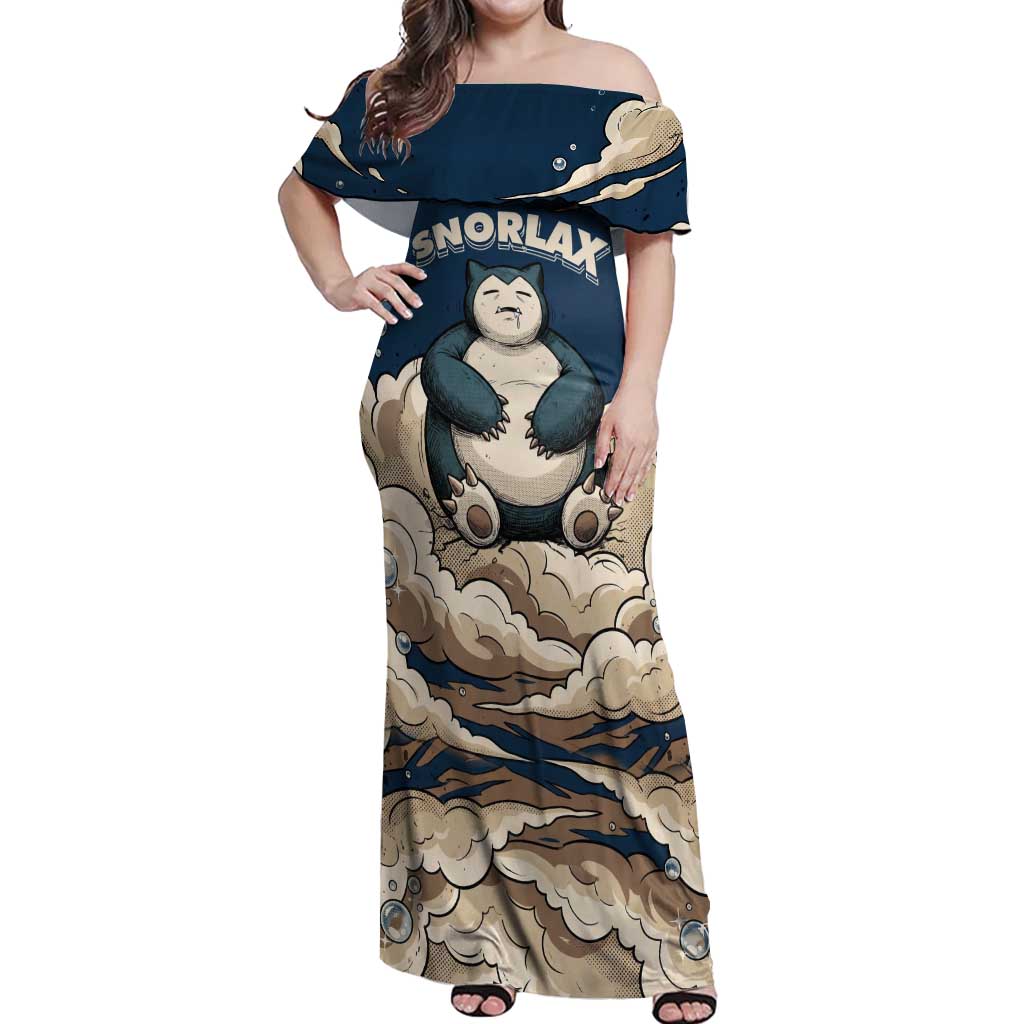 Snorlax Sleeping Cloud Off Shoulder Maxi Dress Snorlax Zzz... Peace in Every Puff of Sleep