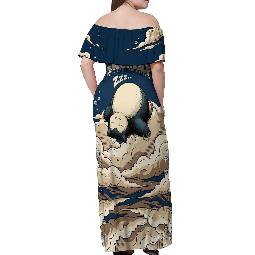 Snorlax Sleeping Cloud Off Shoulder Maxi Dress Snorlax Zzz... Peace in Every Puff of Sleep