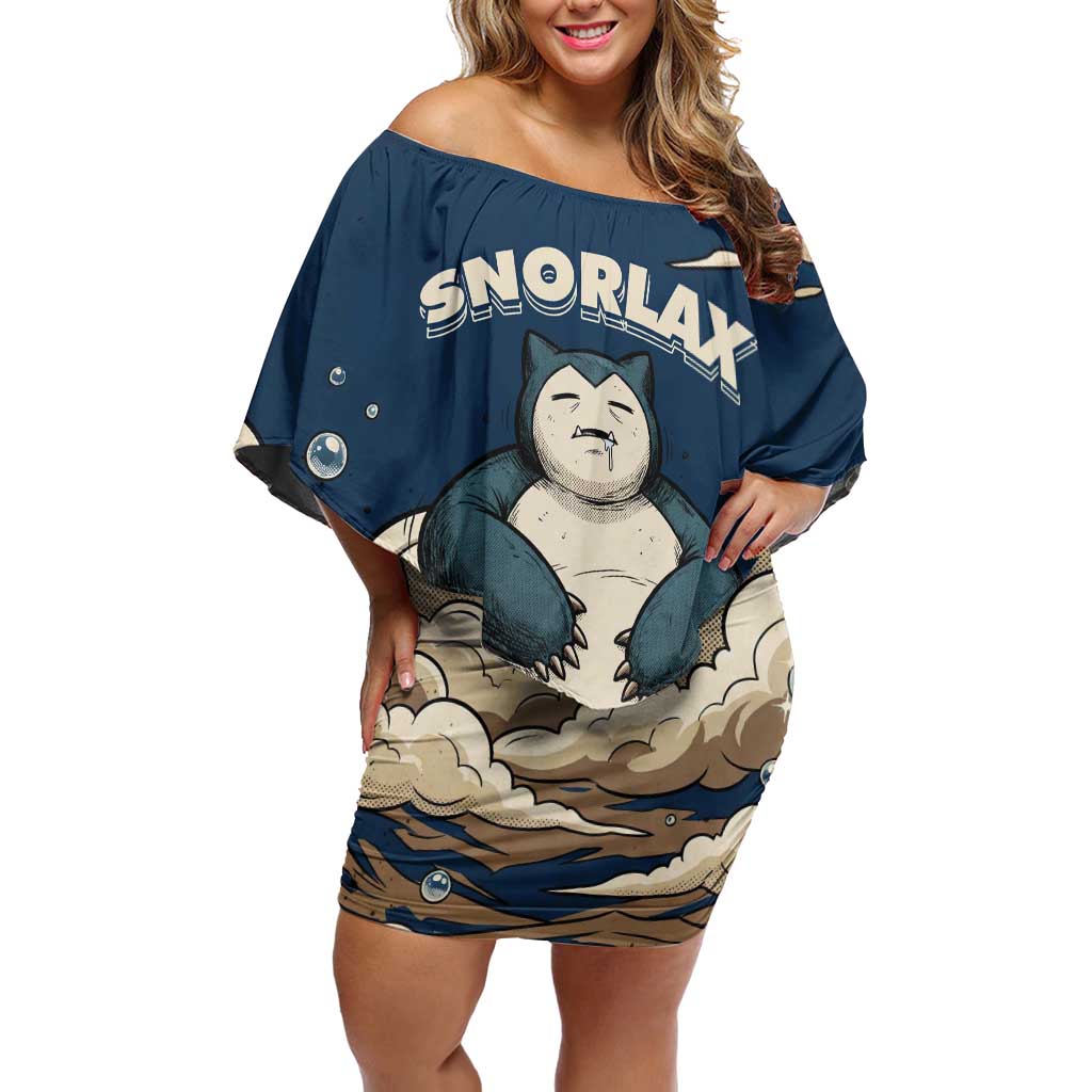 Snorlax Sleeping Cloud Off Shoulder Short Dress Snorlax Zzz... Peace in Every Puff of Sleep