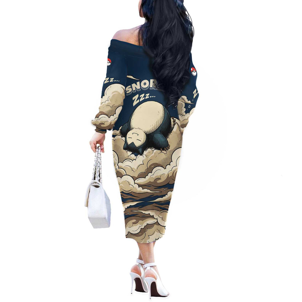 Snorlax Sleeping Cloud Off The Shoulder Long Sleeve Dress Snorlax Zzz... Peace in Every Puff of Sleep