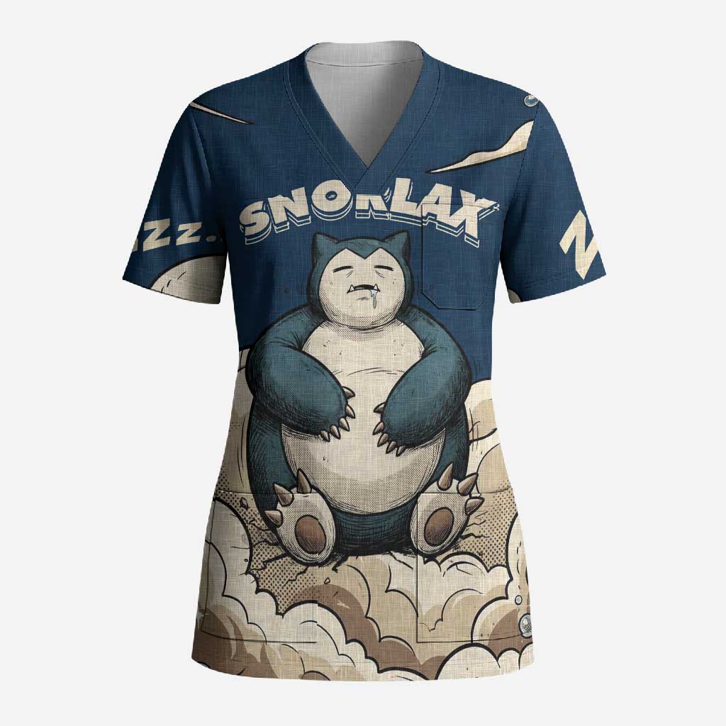 Snorlax Sleeping Cloud Scrub Top Snorlax Zzz... Peace in Every Puff of Sleep