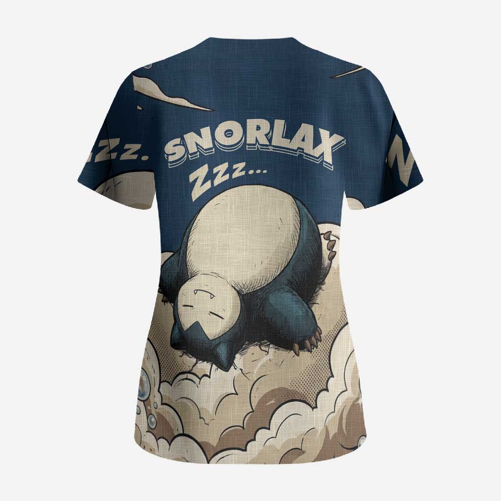 Snorlax Sleeping Cloud Scrub Top Snorlax Zzz... Peace in Every Puff of Sleep