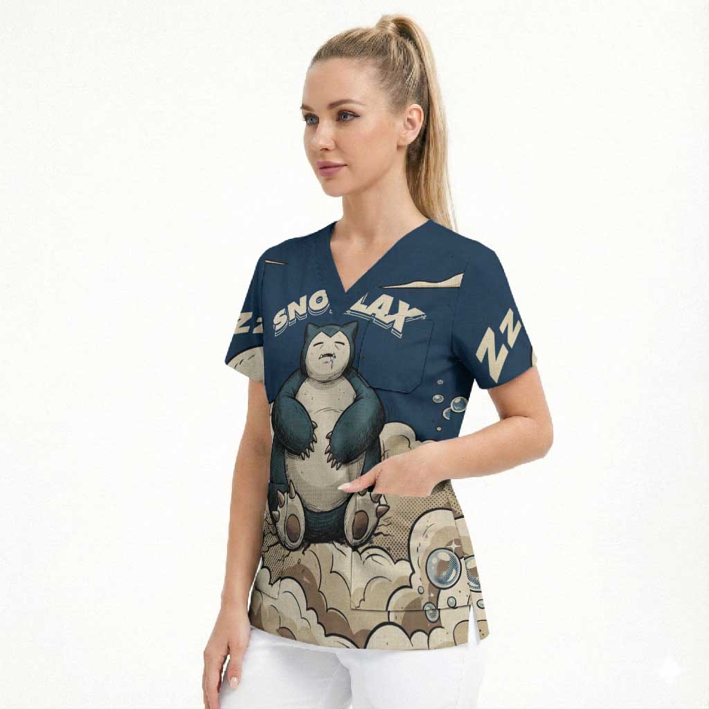 Snorlax Sleeping Cloud Scrub Top Snorlax Zzz... Peace in Every Puff of Sleep