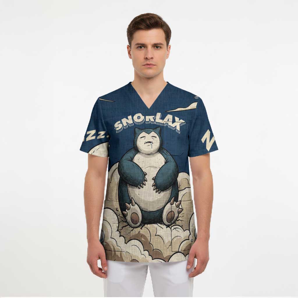 Snorlax Sleeping Cloud Scrub Top Snorlax Zzz... Peace in Every Puff of Sleep