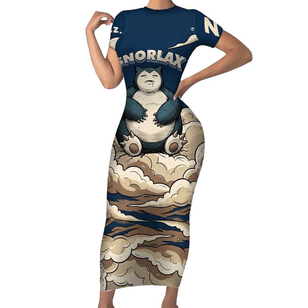 Snorlax Sleeping Cloud Short Sleeve Bodycon Dress Snorlax Zzz... Peace in Every Puff of Sleep