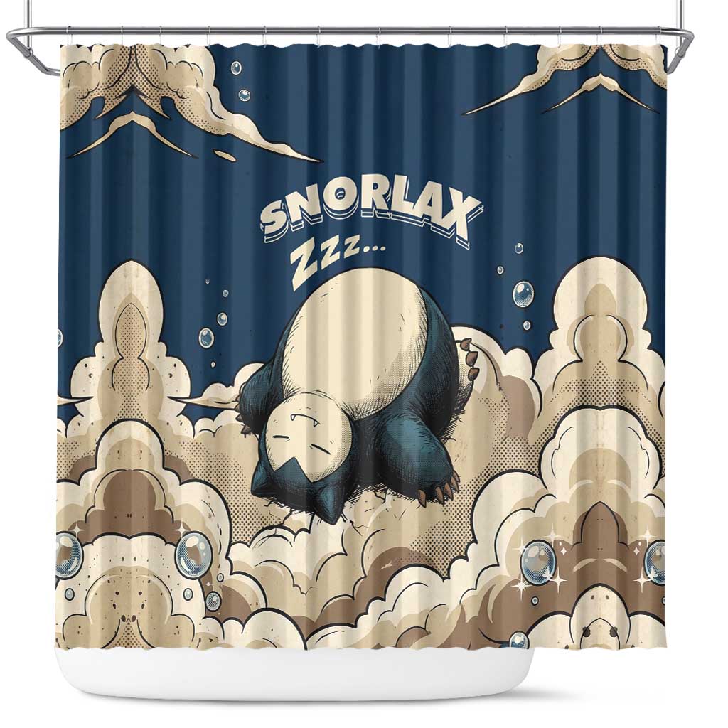 Snorlax Sleeping Cloud Shower Curtain Snorlax Zzz... Peace in Every Puff of Sleep