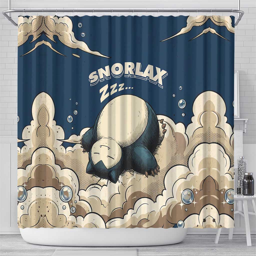 Snorlax Sleeping Cloud Shower Curtain Snorlax Zzz... Peace in Every Puff of Sleep