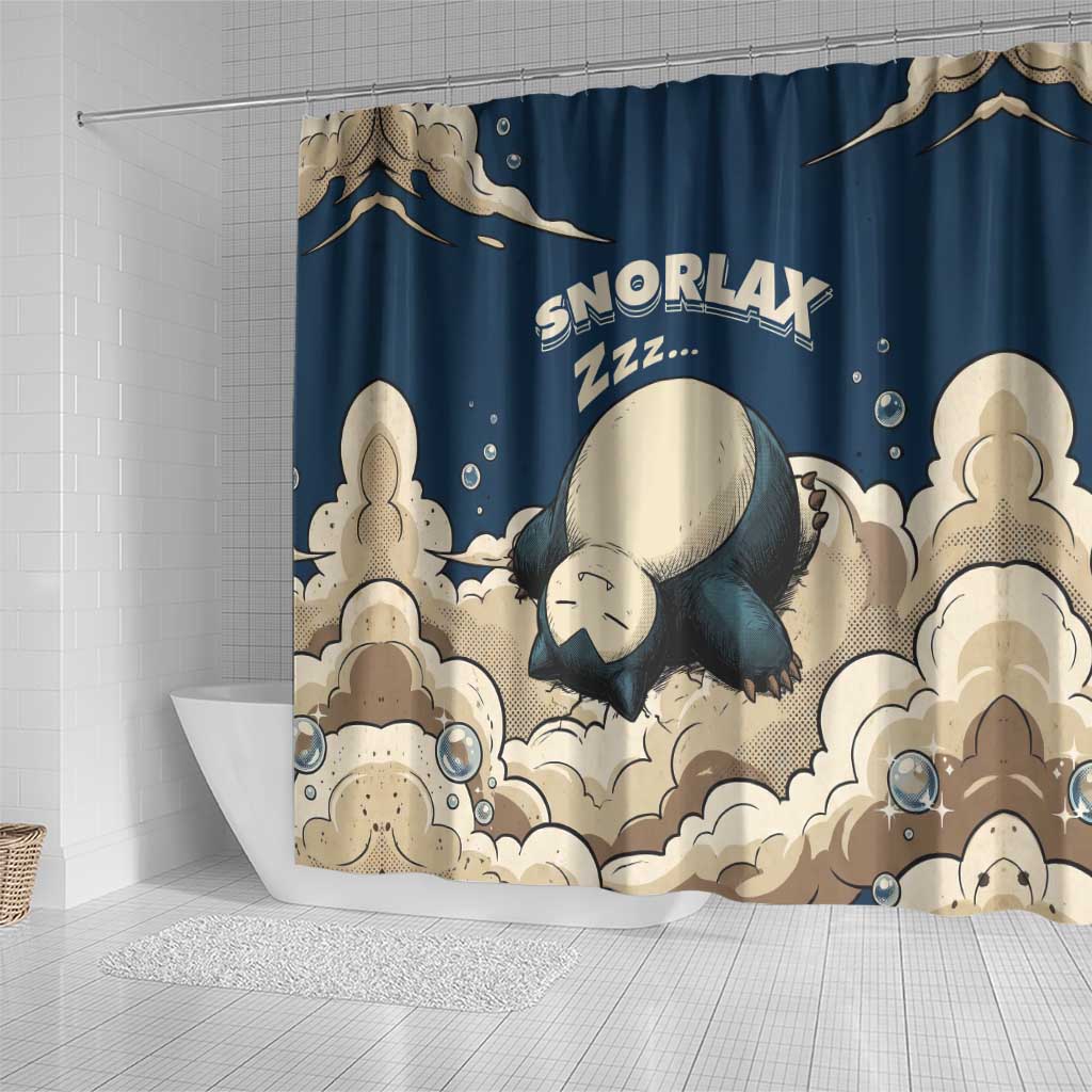 Snorlax Sleeping Cloud Shower Curtain Snorlax Zzz... Peace in Every Puff of Sleep