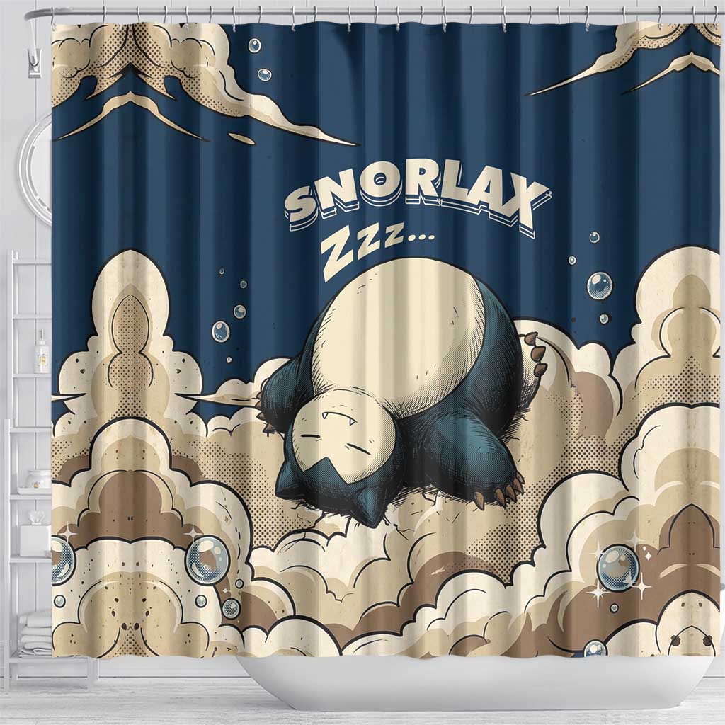 Snorlax Sleeping Cloud Shower Curtain Snorlax Zzz... Peace in Every Puff of Sleep