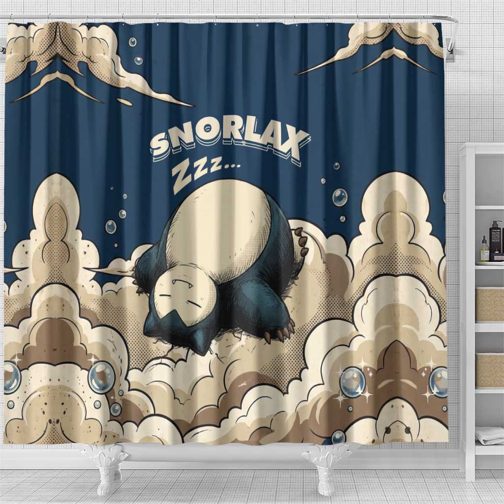 Snorlax Sleeping Cloud Shower Curtain Snorlax Zzz... Peace in Every Puff of Sleep