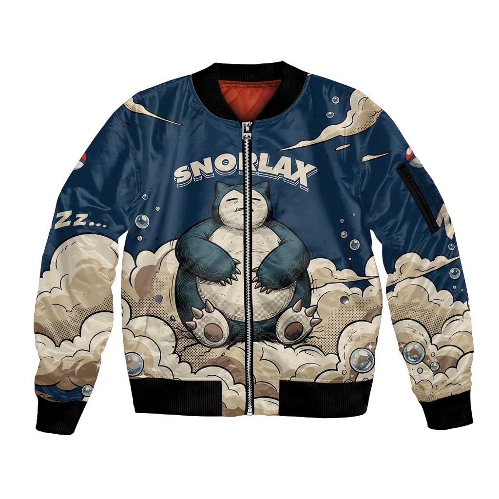 Snorlax Sleeping Cloud Sleeve Zip Bomber Jacket Snorlax Zzz... Peace in Every Puff of Sleep