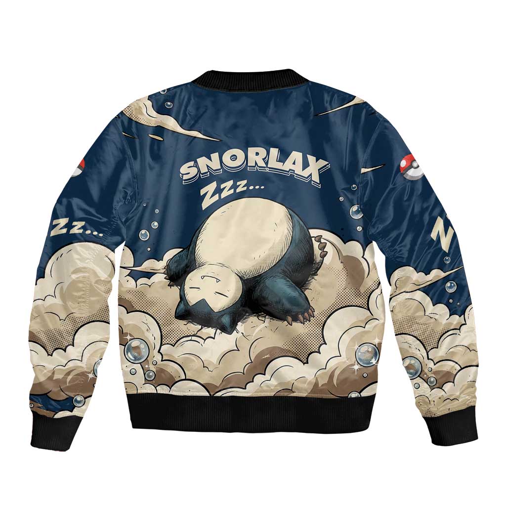 Snorlax Sleeping Cloud Sleeve Zip Bomber Jacket Snorlax Zzz... Peace in Every Puff of Sleep