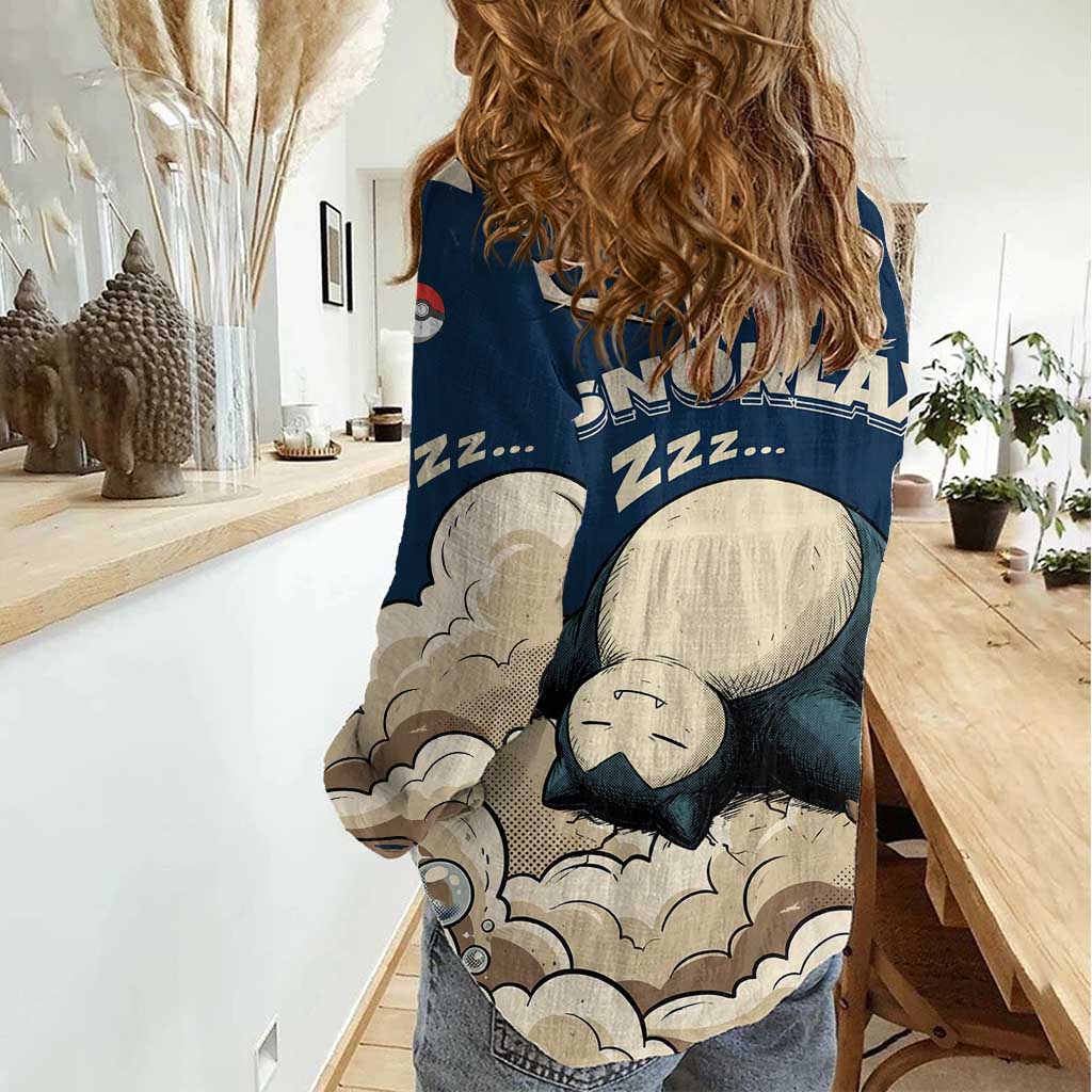 Snorlax Sleeping Cloud Women Casual Shirt Snorlax Zzz... Peace in Every Puff of Sleep