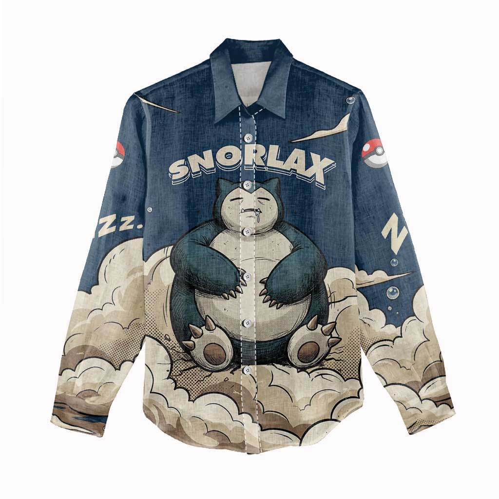 Snorlax Sleeping Cloud Women Casual Shirt Snorlax Zzz... Peace in Every Puff of Sleep