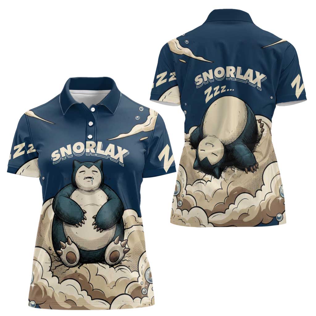 Snorlax Sleeping Cloud Women Polo Shirt Snorlax Zzz... Peace in Every Puff of Sleep