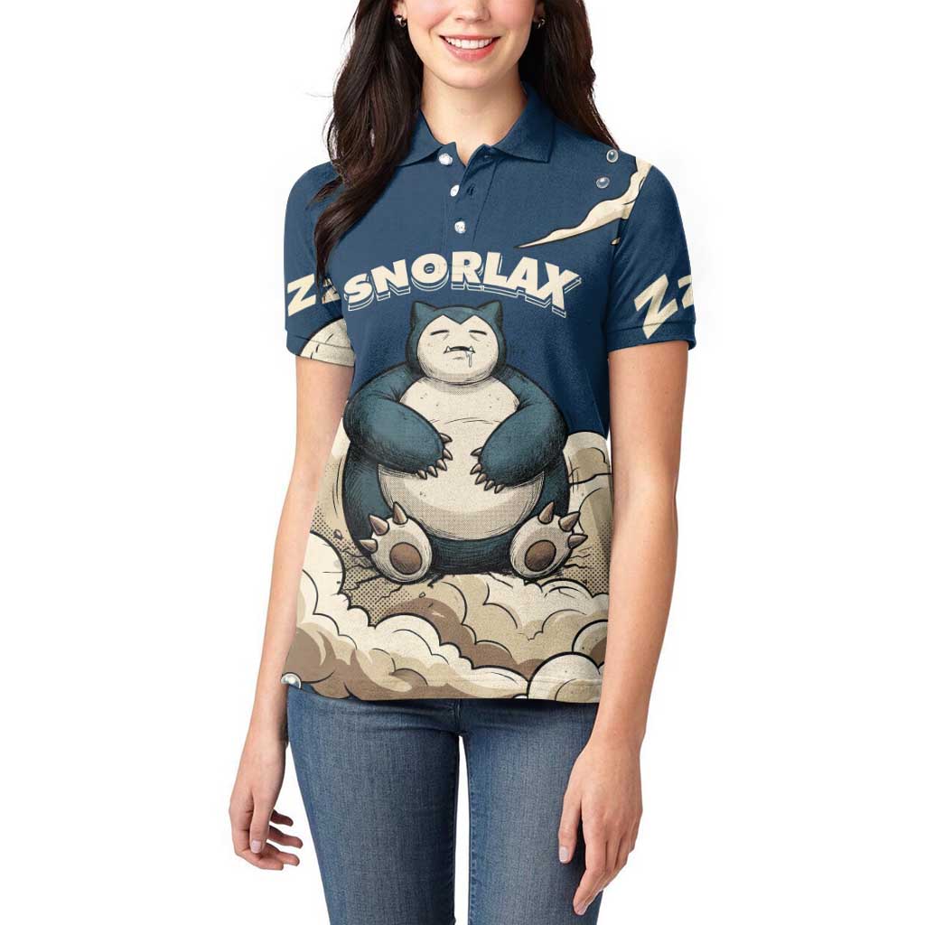 Snorlax Sleeping Cloud Women Polo Shirt Snorlax Zzz... Peace in Every Puff of Sleep