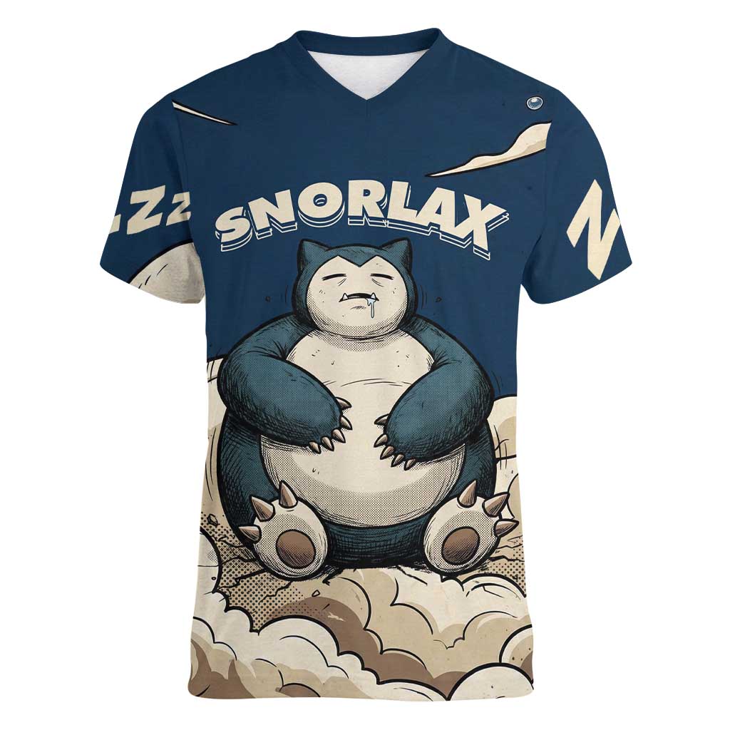 Snorlax Sleeping Cloud Women V-Neck T-Shirt Snorlax Zzz... Peace in Every Puff of Sleep