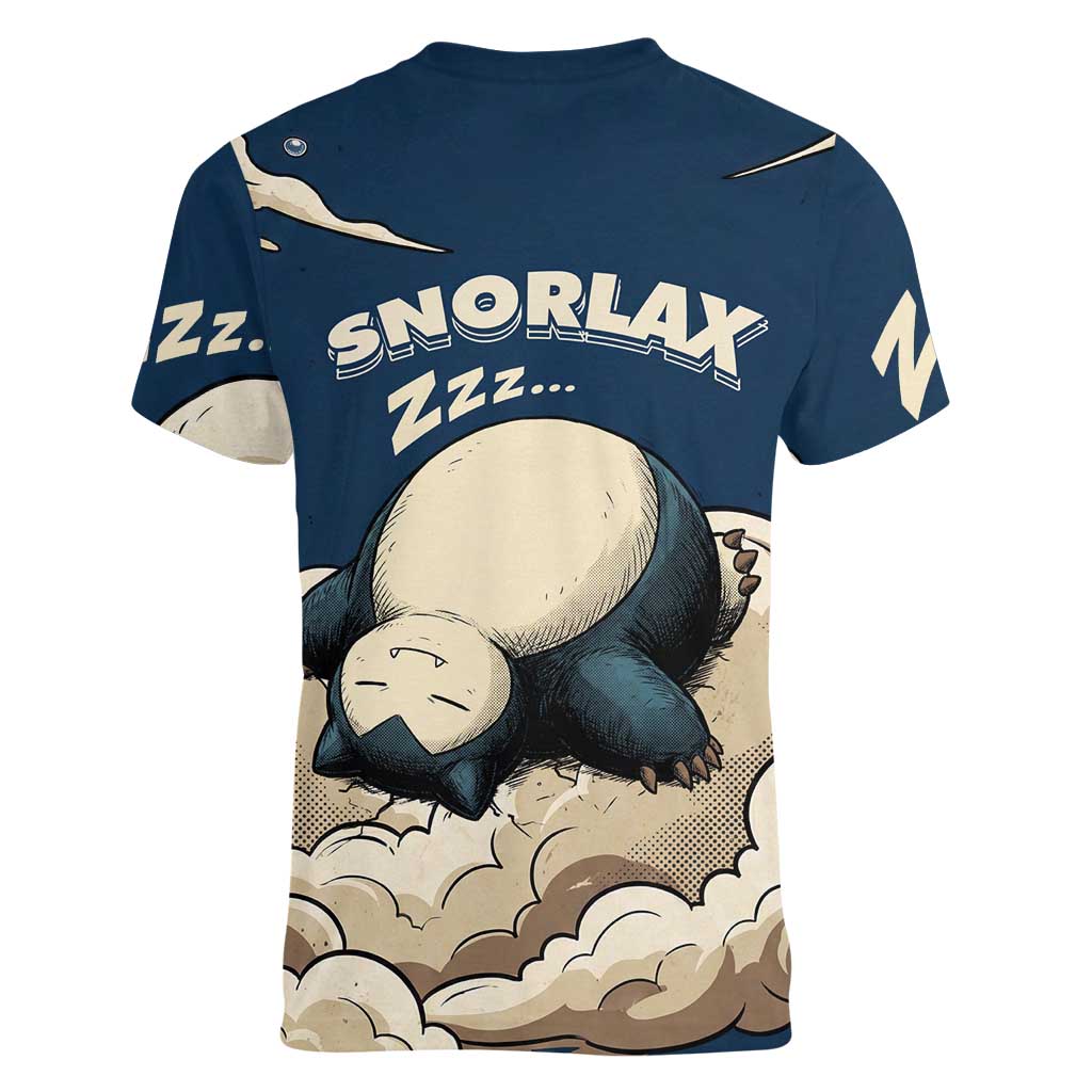 Snorlax Sleeping Cloud Women V-Neck T-Shirt Snorlax Zzz... Peace in Every Puff of Sleep