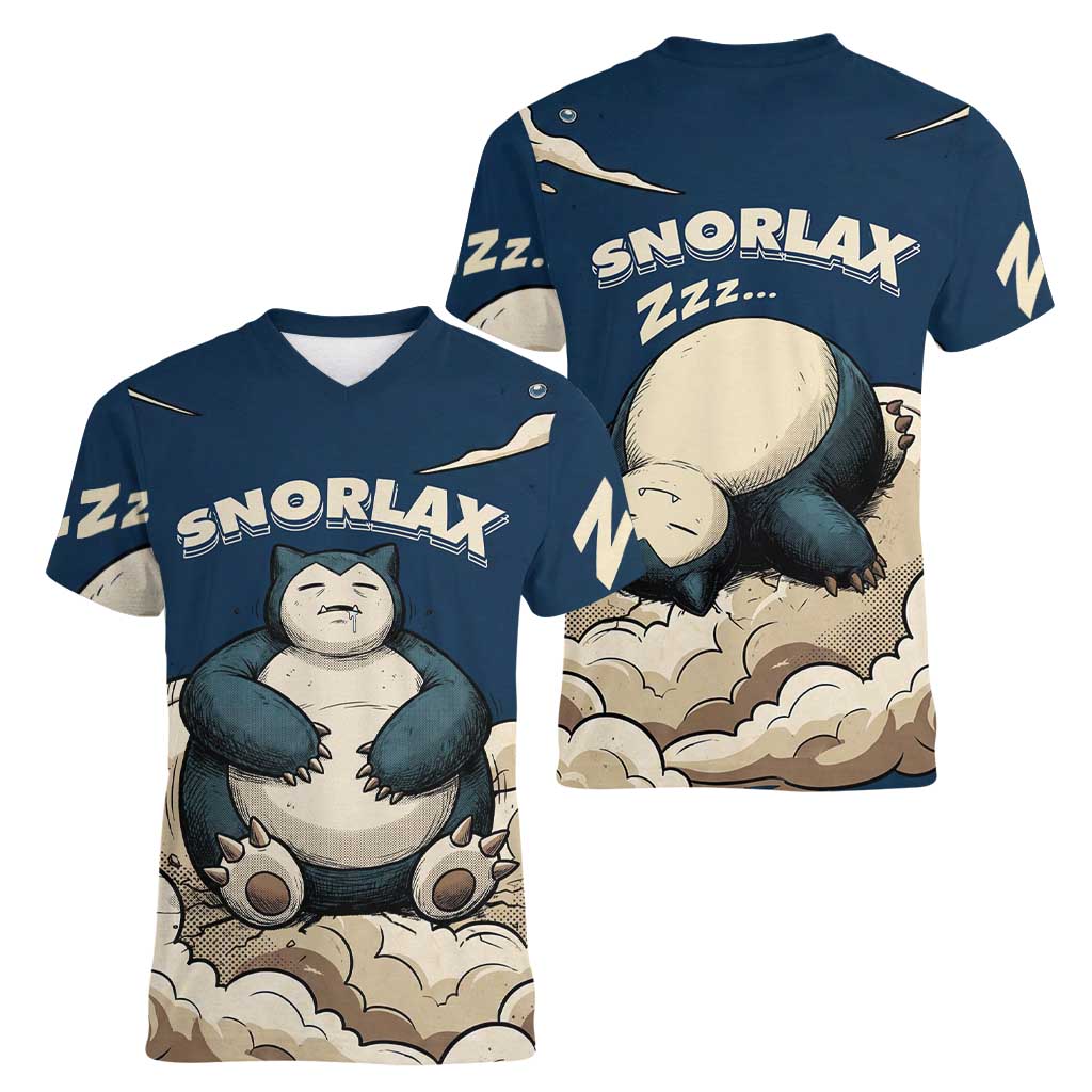Snorlax Sleeping Cloud Women V-Neck T-Shirt Snorlax Zzz... Peace in Every Puff of Sleep