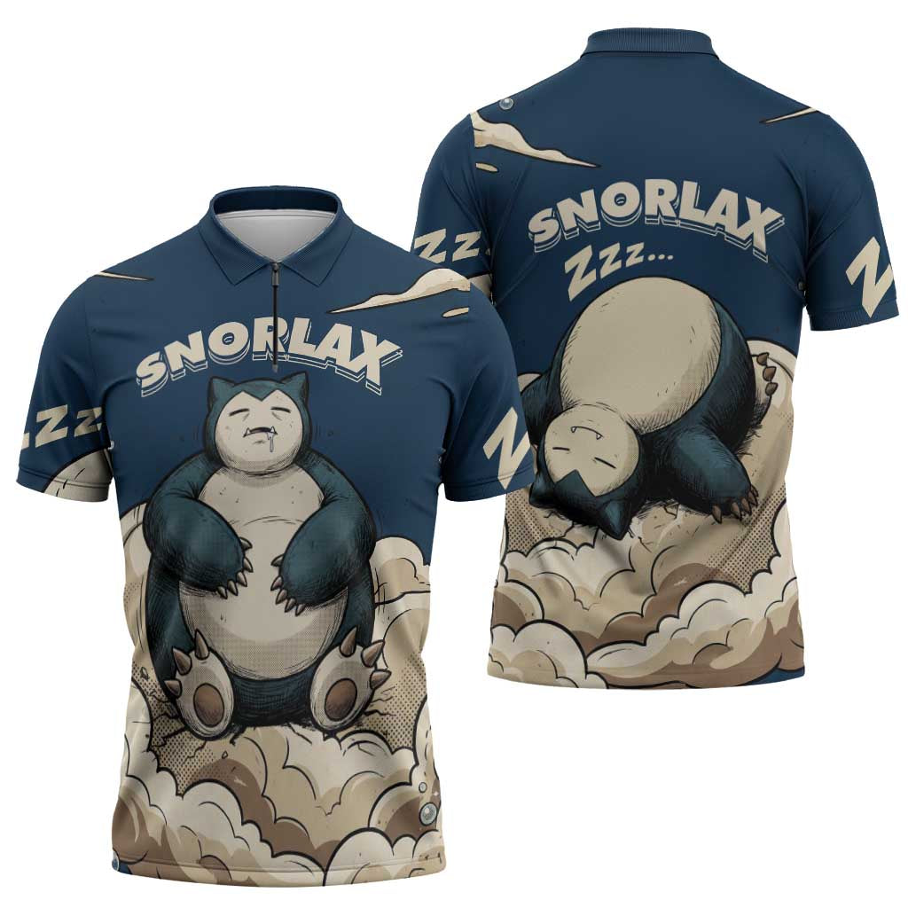 Snorlax Sleeping Cloud Zipper Polo Shirt Snorlax Zzz... Peace in Every Puff of Sleep