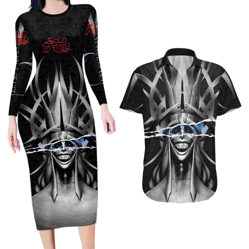 Statue of God Solo Leveling Couples Matching Long Sleeve Bodycon Dress and Hawaiian Shirt Dark Surreal Gothic Style