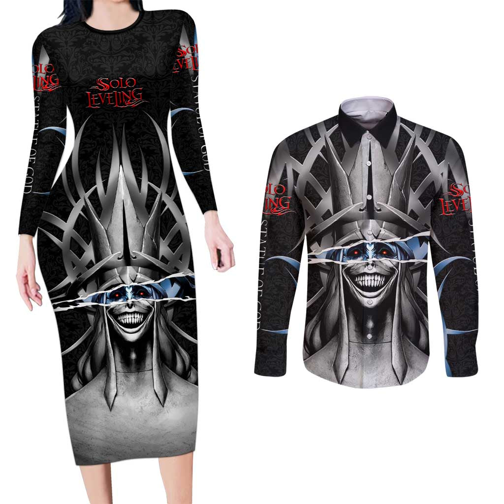 Statue of God Solo Leveling Couples Matching Long Sleeve Bodycon Dress and Long Sleeve Button Shirt Dark Surreal Gothic Style