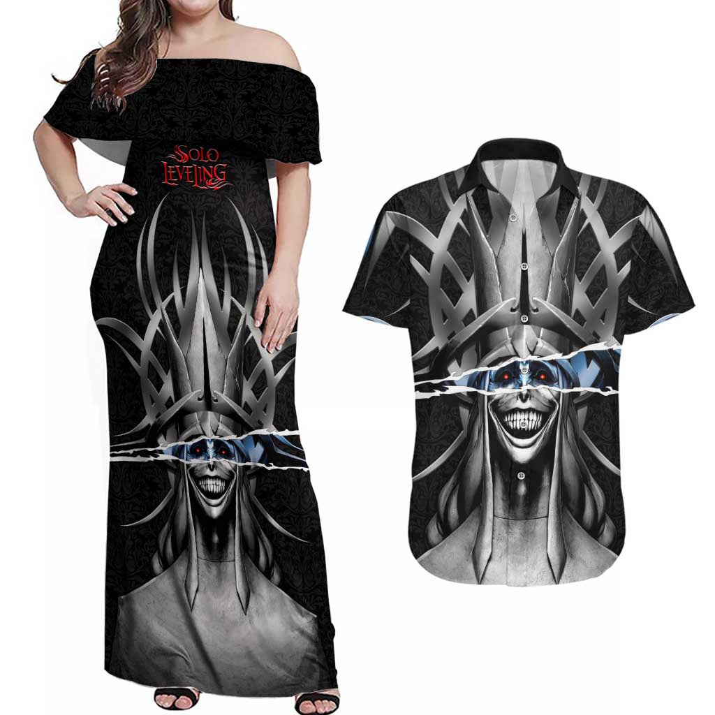 Statue of God Solo Leveling Couples Matching Off Shoulder Maxi Dress and Hawaiian Shirt Dark Surreal Gothic Style