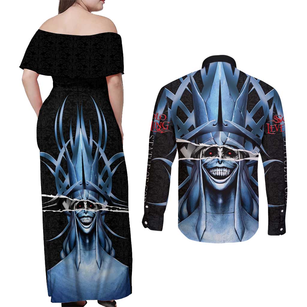 Statue of God Solo Leveling Couples Matching Off Shoulder Maxi Dress and Long Sleeve Button Shirt Dark Surreal Gothic Style